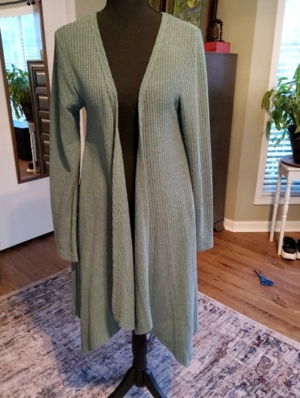 Wishlist Open-Front Long Waffle Knit Cardigan Sweater Medium
